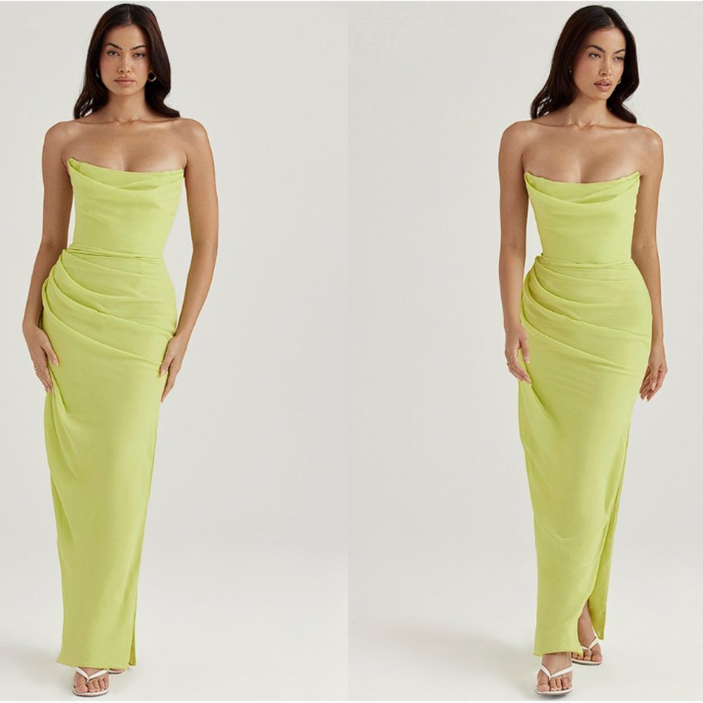House of CB Adrienne Lime Green Strapless Dress NWOT - Picture 3 of 12